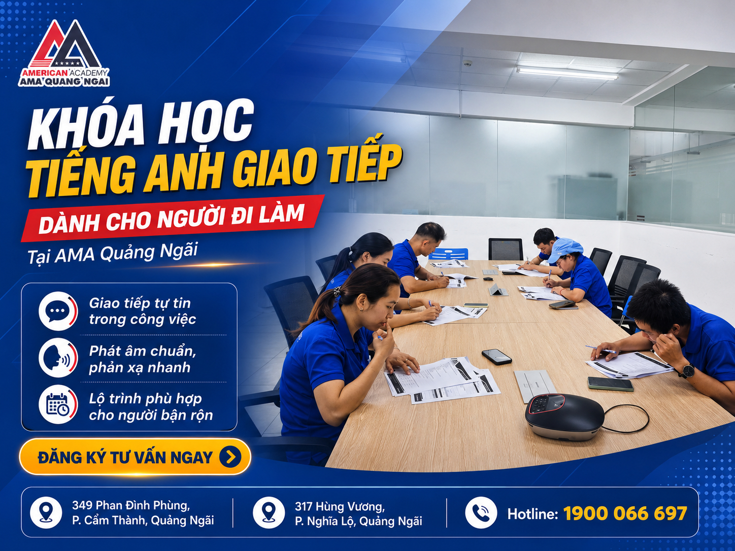 Khóa học tiếng Anh giao tiếp cho người đi làm tại AMA Quảng Ngãi