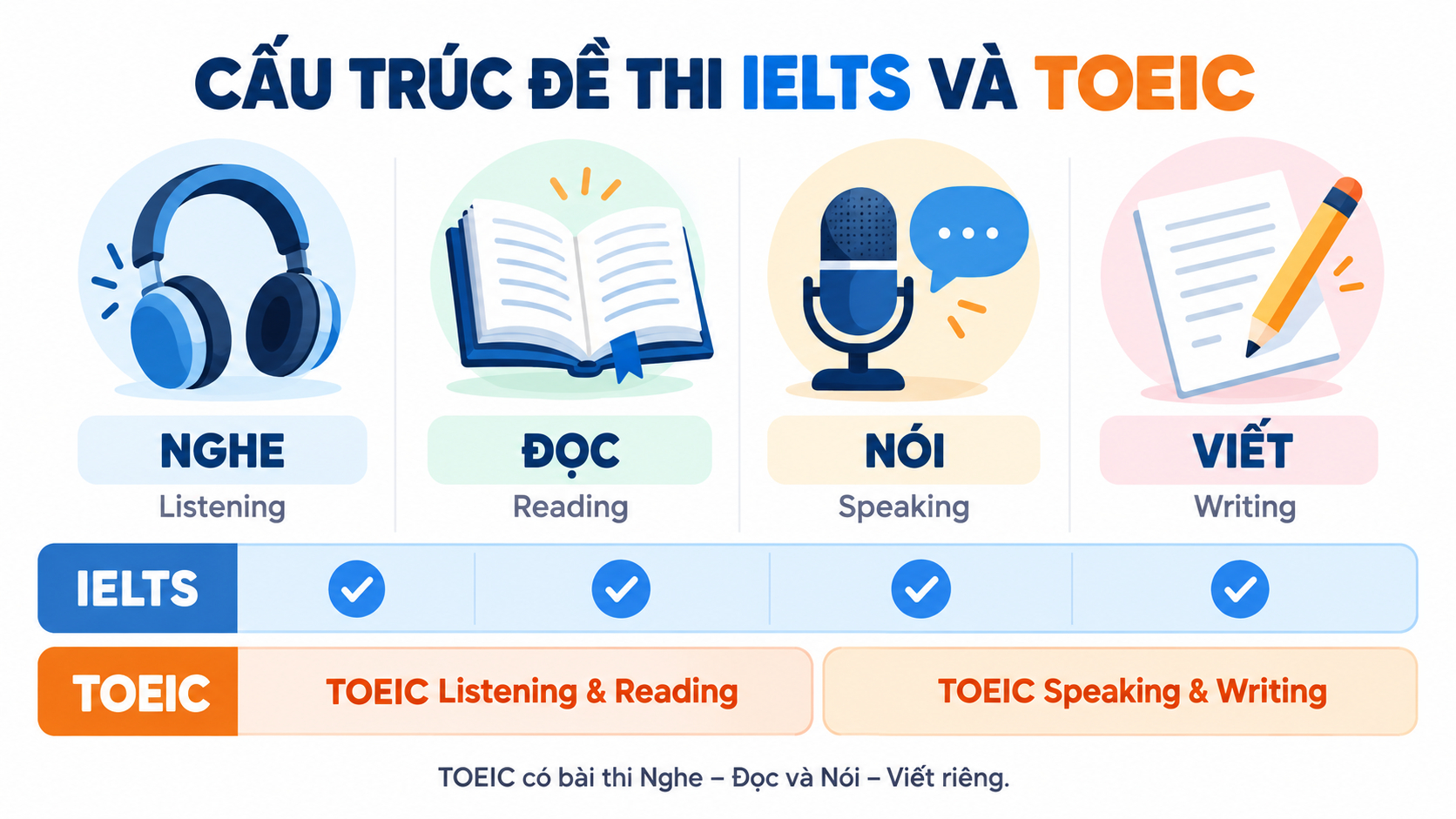 Cấu trúc đề thi IELTS và TOEIC: Phân tích chi tiết từng kỹ năng